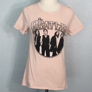 Denizen Levi's The Beatles Distressed Peach Colored Graphic Tee Shirt Size XS